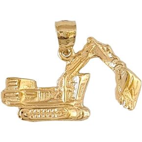 14k Yellow Gold Excavator, Bulldozer Pendant, Made in USA in Saudi Arabia