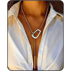 Long Slip Chain Necklace for Women, Silver Minimalist Y Shape Lariat Necklace Adjustable Collar Necklace Western Vintage Necklaces Jewelry Gifts for Women in Kuwait