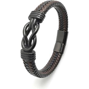 Mens Braided Genuine Leather Bracelet 316L Stainless Steel Infinity Knot Bracelet Holiday Jewelry Gifts for Men in Saudi Arabia