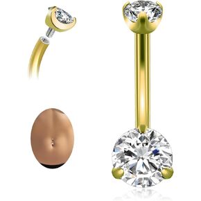G23 Titanium Belly Button Rings 14G — Floating Navel Piercing Jewelry with 5mm & 8mm Teardrop CZ — Internal Thread Curved Barbell, Hypoallergenic (10mm / 12mm, Silver/Gold/Pink/Lake Blue) in Saudi Arabia