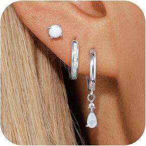 Opal Earrings Set for Women, Christmas Gift for Her, Sterling Silver | 14K Gold Plated, Hypoallergenic S925 Hoop Stud Earrings for Women with Sensitive Ears, Dainty earring Stacks—Trendy Opal Jewelry 2025 in Saudi Arabia