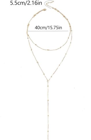 Y-Shaped Layered Necklace for Women – Gold-Tone Beaded Chain Drop Pendant, Hypoallergenic Valentine & Mother’s Day Jewelry Gift in Saudi Arabia