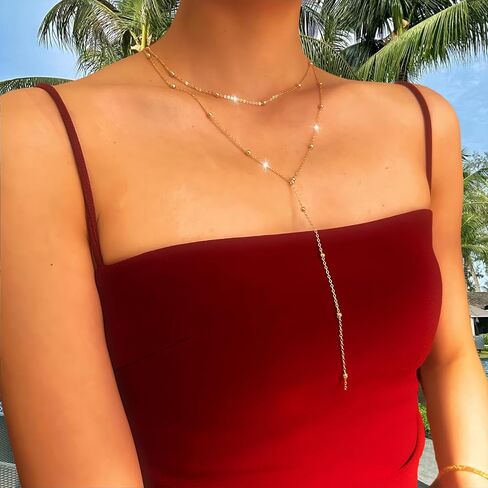 Y-Shaped Layered Necklace for Women – Gold-Tone Beaded Chain Drop Pendant, Hypoallergenic Valentine & Mother’s Day Jewelry Gift in Saudi Arabia