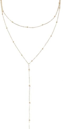 Y-Shaped Layered Necklace for Women – Gold-Tone Beaded Chain Drop Pendant, Hypoallergenic Valentine & Mother’s Day Jewelry Gift in Saudi Arabia