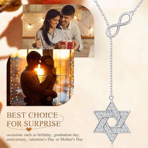 S925 Sterling Silver Star of David Necklace Y Chain Jewish Star Gift Jewelry for Men Women in Saudi Arabia
