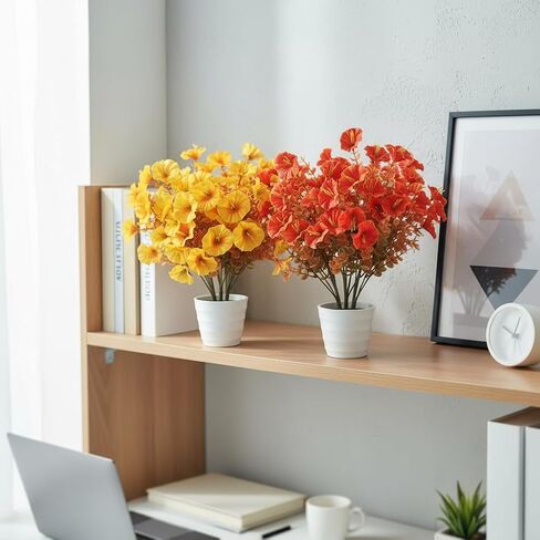 6 Stems Silk Morning Glory Artificial Flowers Kit with 2 Pots, 14.5" Tall Indoor Fake Flowers for Home Office Desk Decoration in Saudi Arabia