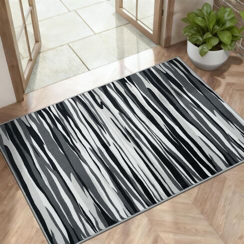 سجاد منطقة YIHOUSE مقاس 5 × 7 أقدام لغرفة المعيشة: سجادة حديثة قابلة للغسل - سجادة بيضاء باللونين الأسود والكريمي لغرفة النوم وغرفة الطعام والمكتب وغرفة اللعب والحضانة وديكور المنزل - سجاد مخطط غير قابل للانزلاق in Kuwait