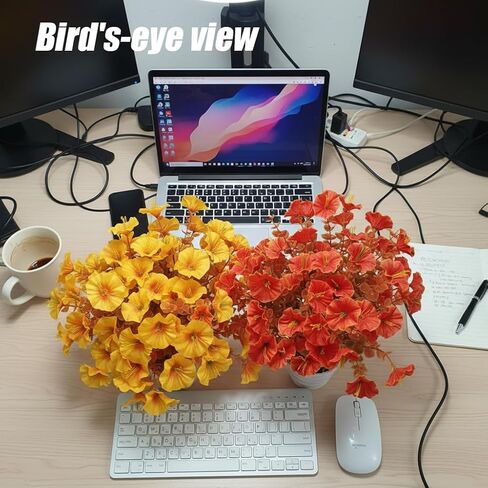 6 Stems Silk Morning Glory Artificial Flowers Kit with 2 Pots, 14.5" Tall Indoor Fake Flowers for Home Office Desk Decoration in Saudi Arabia