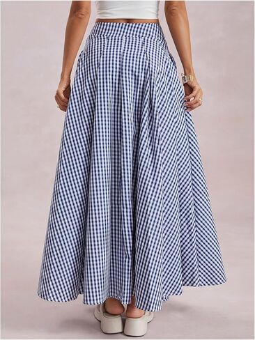 MakeMeChic Women's Gingham Maxi Skirt High Waist Flowy Loose Fit Y2k Long Skirts with Pocket in Saudi Arabia