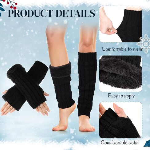 Winter Fleece Lined Leg Warmers and Arm Warmers Set for Women Knit Long Boot Socks with Matching Fingerless Gloves Thumbhole Mittens for Cold Weather Skating Daily Wear in Saudi Arabia