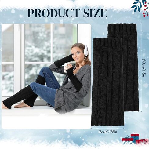 Winter Fleece Lined Leg Warmers and Arm Warmers Set for Women Knit Long Boot Socks with Matching Fingerless Gloves Thumbhole Mittens for Cold Weather Skating Daily Wear in Saudi Arabia