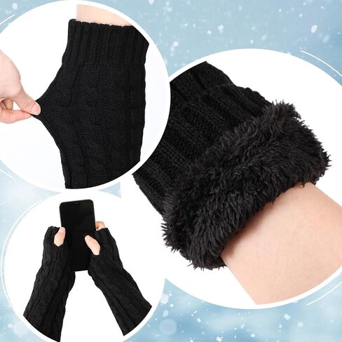 Winter Fleece Lined Leg Warmers and Arm Warmers Set for Women Knit Long Boot Socks with Matching Fingerless Gloves Thumbhole Mittens for Cold Weather Skating Daily Wear in Saudi Arabia