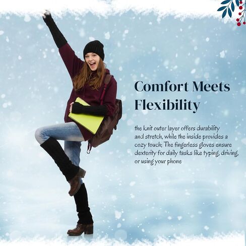 Winter Fleece Lined Leg Warmers and Arm Warmers Set for Women Knit Long Boot Socks with Matching Fingerless Gloves Thumbhole Mittens for Cold Weather Skating Daily Wear in Saudi Arabia