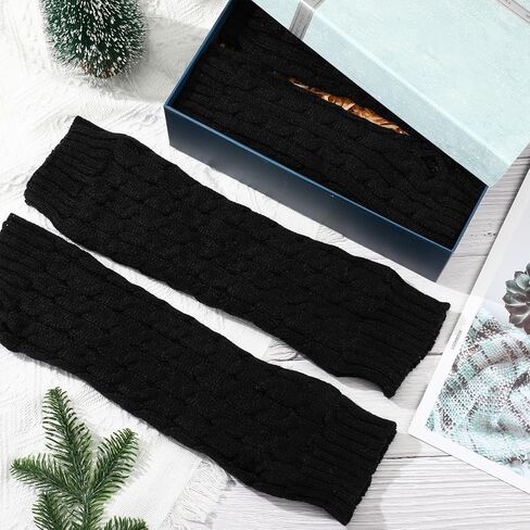 Winter Fleece Lined Leg Warmers and Arm Warmers Set for Women Knit Long Boot Socks with Matching Fingerless Gloves Thumbhole Mittens for Cold Weather Skating Daily Wear in Saudi Arabia
