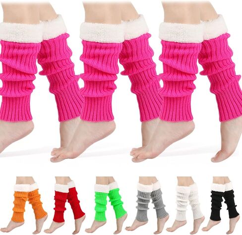Fuzzy Leg Warmers for Women,3 Pairs Neon Ribbed Leg Socks,80s 90s Stylish Accessories in Kuwait