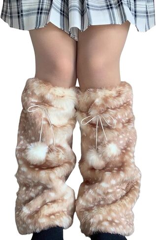 Gyaru Fuzzy Fur Leg Warmers Y2k Animal Print Furry Deer Legwarmers 2000s Whimsy Twee Alt Harajuku Accessories in Saudi Arabia
