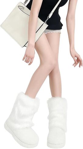 Fur Leg Warmers, Fuzzy Leg Warmers for Women, White Fur leg Warmers, Soft and Warm in Saudi Arabia
