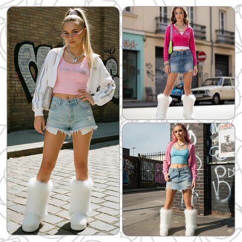 Fur Leg Warmers, Fuzzy Leg Warmers for Women, White Fur leg Warmers, Soft and Warm in Saudi Arabia