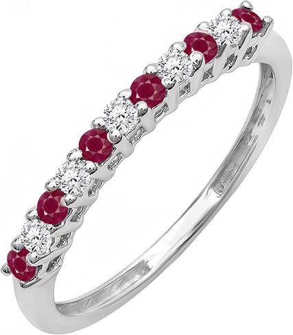 مجموعة Dazzlingrock خاتم زفاف قابل للتكديس على شكل دائري من الياقوت الأبيض والألماس الأبيض بتصميم عتيق من الذهب الأبيض الصلب عيار 14 قيراط مقاس 7 in Saudi Arabia