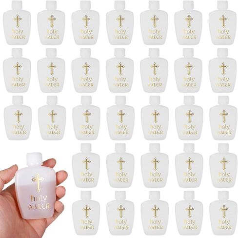 40 Pcs Holy Water Bottles, 2.03 oz/60 ml White Plastic Bottles with Cross Design, Reusable Empty Water Containers for Religious Ceremonies, Baptism Parties, Personal Use, and Church Services in Saudi Arabia