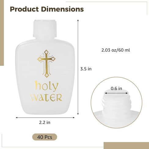40 Pcs Holy Water Bottles, 2.03 oz/60 ml White Plastic Bottles with Cross Design, Reusable Empty Water Containers for Religious Ceremonies, Baptism Parties, Personal Use, and Church Services in Saudi Arabia