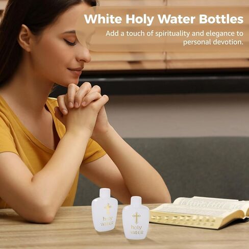 40 Pcs Holy Water Bottles, 2.03 oz/60 ml White Plastic Bottles with Cross Design, Reusable Empty Water Containers for Religious Ceremonies, Baptism Parties, Personal Use, and Church Services in Saudi Arabia