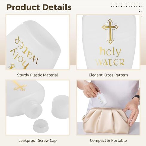 40 Pcs Holy Water Bottles, 2.03 oz/60 ml White Plastic Bottles with Cross Design, Reusable Empty Water Containers for Religious Ceremonies, Baptism Parties, Personal Use, and Church Services in Saudi Arabia