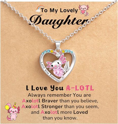 Jeka Axolotl Necklace for Girls, Cute Pink Crystal Pendant Jewelry Gift for Axolotl Lover, Daughter, Granddaughter, Niece, Teen Girls Birthday or Christmas in Saudi Arabia