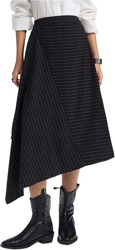 Milumia Women's Striped Asymmetrical Midi Skirt High Waisted A Line Casual Skirts in Saudi Arabia