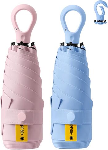 Fuxiqar 2-Pack Travel Mini Compact Umbrella Parasol حماية من أشعة الشمس فوق البنفسجية 50+ مظلات صغيرة in Kuwait