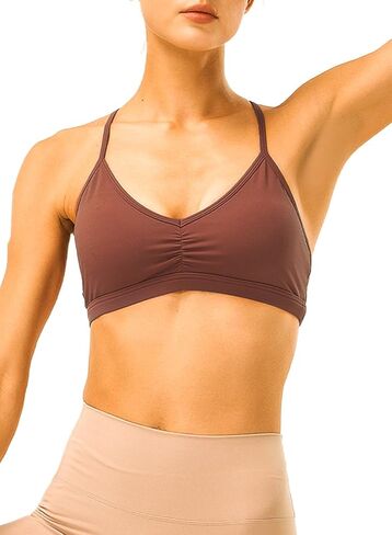 حمالات صدر رياضية مكشكشة للنساء، حمالة صدر يوجا على شكل حرف V مع ظهر متقاطع مبطن قابل للإزالة in Kuwait