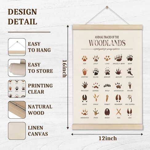 DOI-LANEE Woodland Tracks Poster Hanger Frame, Canvas Artwork Woodland Nursery, Jungle Nursery Decor, Animal Tracks Field Guide Sign, Forest Wall Art, Boy Wall Decor in Saudi Arabia