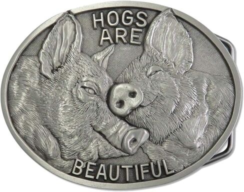 Indiana Metal Craft Hogs are Beautiful Pewter Belt Buckle - Unleaded Pewter Buckle for 1.50" or 1.75" Belts, Made in USA in Saudi Arabia
