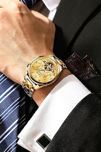 OUPINKE Gold Men Automatic Mechanical Wrist Watches Luxury Dress Tungsten Steel Luminous Waterproof Sapphire Diamond Calendar Best Gifts Men in Saudi Arabia