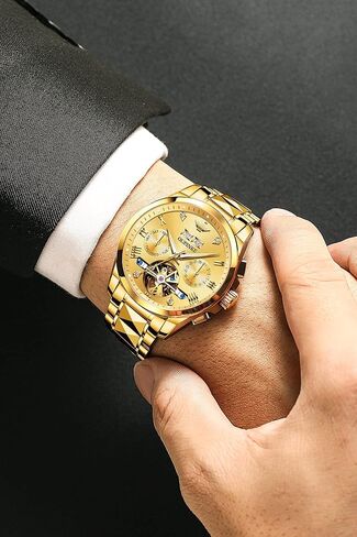 OUPINKE Gold Men Automatic Mechanical Wrist Watches Luxury Dress Tungsten Steel Luminous Waterproof Sapphire Diamond Calendar Best Gifts Men in Saudi Arabia