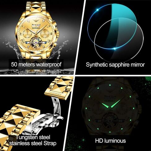 OUPINKE Gold Men Automatic Mechanical Wrist Watches Luxury Dress Tungsten Steel Luminous Waterproof Sapphire Diamond Calendar Best Gifts Men in Saudi Arabia