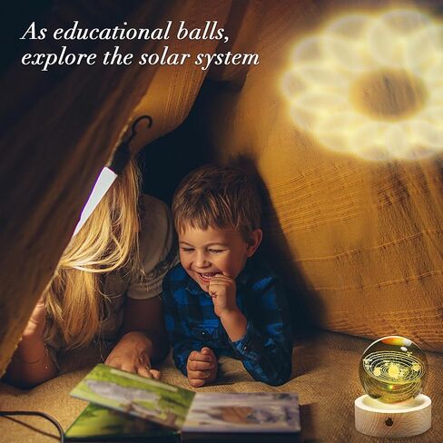 3D Solar System Crystal Ball with Wood Base, Engraved Universe Planet Sphere, Kid Education Decorative Glass Ball, Decor Creative Gift in Saudi Arabia