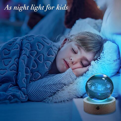 3D Solar System Crystal Ball with Wood Base, Engraved Universe Planet Sphere, Kid Education Decorative Glass Ball, Decor Creative Gift in Saudi Arabia