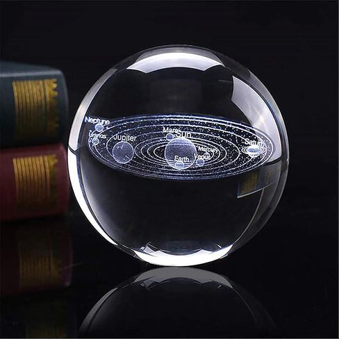 3D Solar System Crystal Ball with Wood Base, Engraved Universe Planet Sphere, Kid Education Decorative Glass Ball, Decor Creative Gift in Saudi Arabia