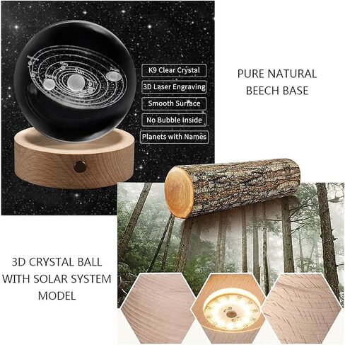 3D Solar System Crystal Ball with Wood Base, Engraved Universe Planet Sphere, Kid Education Decorative Glass Ball, Decor Creative Gift in Saudi Arabia
