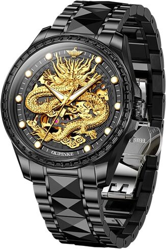 OUPINKE Gold Men Automatic Mechanical Wrist Watches Luxury Dress Tungsten Steel Luminous Waterproof Sapphire Diamond Calendar Best Gifts Men in Saudi Arabia