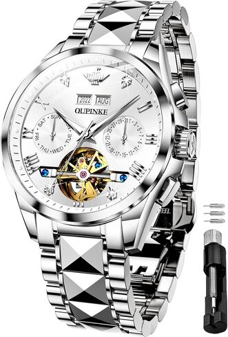 OUPINKE Gold Men Automatic Mechanical Wrist Watches Luxury Dress Tungsten Steel Luminous Waterproof Sapphire Diamond Calendar Best Gifts Men in Saudi Arabia