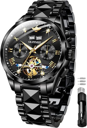 OUPINKE Gold Men Automatic Mechanical Wrist Watches Luxury Dress Tungsten Steel Luminous Waterproof Sapphire Diamond Calendar Best Gifts Men in Saudi Arabia