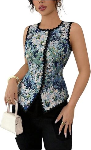 Floerns Women's Elegant Floral Sleeveless Tank Top Vacation Button Down Shirts in Saudi Arabia