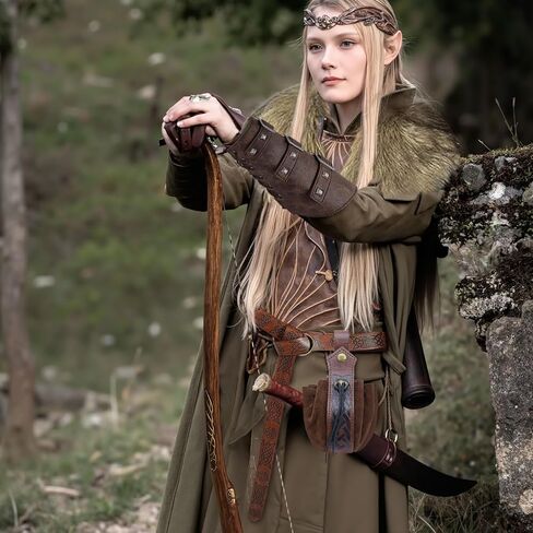 5PCS Viking Costume Men Medieval Renaissance Accessories Faux Fur Viking Collar Shawl Bracers Belt Bag Pouch for Halloween Renaissance Cosplay LARP Ren Faire in Kuwait