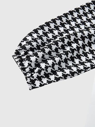 Women's Houndstooth Lantern Long Sleeve Shift Dress Elegant Collared Work Office Short Dresses in Saudi Arabia