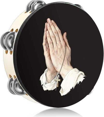Dove Tambourines 8 Inch Cross Double Row Jingle Tambourine Bible Hand Bell Tambourine for Adults Pray Church Party Percussion Church Musical Instrument Hand Bell Clap Drum in Kuwait