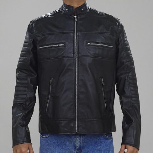 Cafe Racer Distressed Mens Lambskin Leather Jacket - Genuine Men Leather Jacket - Mens Leather Biker Jacket in Saudi Arabia