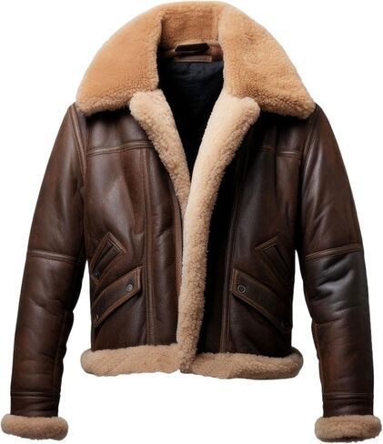 Mens B3 Aviator Bomber Genuine Sheepskin Faux Fur Lined Warm Leather Jacket | BROWN in Saudi Arabia
