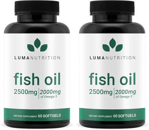 Luma Nutrition Omega 3 Fish Oil Supplement - Extra Strength 2500mg - 2000mg EPA & DHA - Brain and Heart Health - 60 Softgels in Kuwait